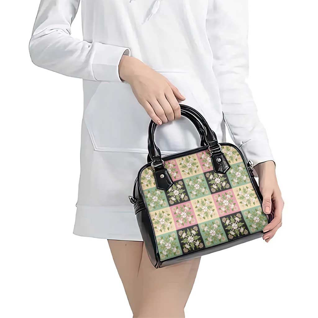 Seamless Pattern Maile and Pikake Lei Shoulder Handbag Squares Maile Leaf LT9 - Polynesian Pride