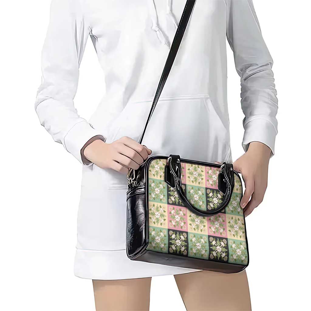 Seamless Pattern Maile and Pikake Lei Shoulder Handbag Squares Maile Leaf LT9 - Polynesian Pride