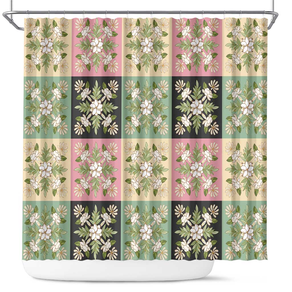Seamless Pattern Maile and Pikake Lei Shower Curtain Squares Maile Leaf LT9 Green - Polynesian Pride