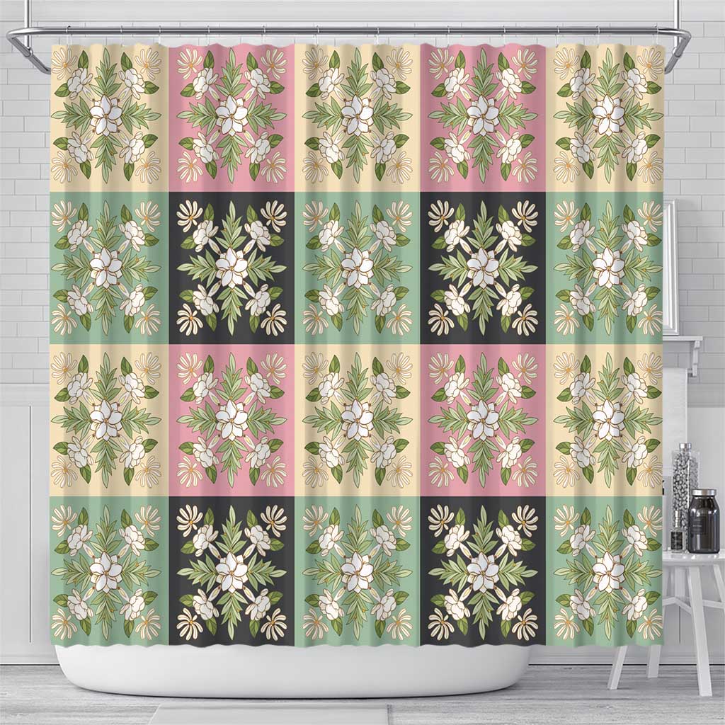 Seamless Pattern Maile and Pikake Lei Shower Curtain Squares Maile Leaf LT9 - Polynesian Pride