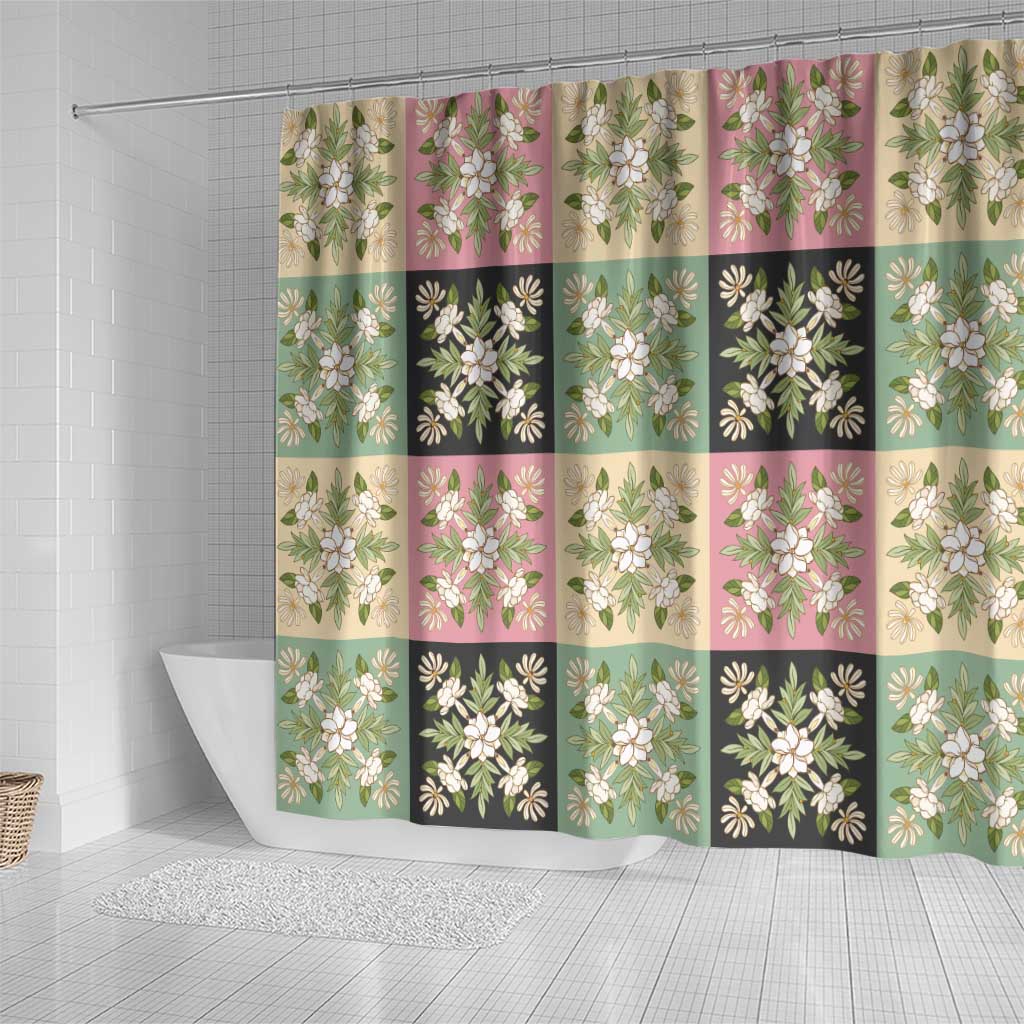 Seamless Pattern Maile and Pikake Lei Shower Curtain Squares Maile Leaf LT9 - Polynesian Pride