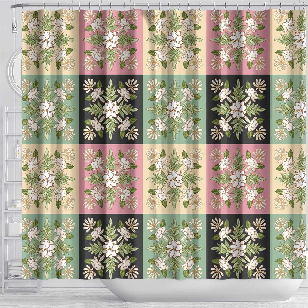 Seamless Pattern Maile and Pikake Lei Shower Curtain Squares Maile Leaf LT9 - Polynesian Pride