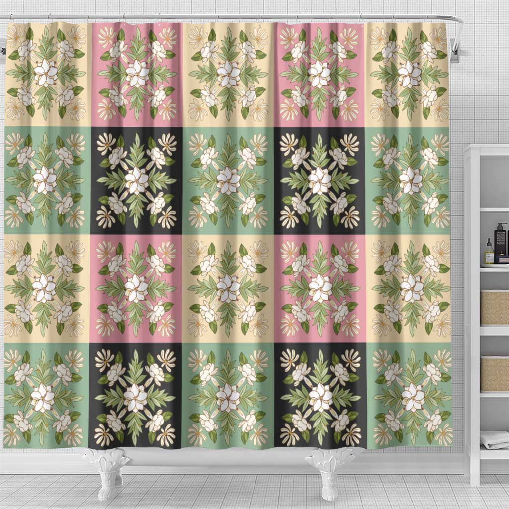 Seamless Pattern Maile and Pikake Lei Shower Curtain Squares Maile Leaf LT9 - Polynesian Pride