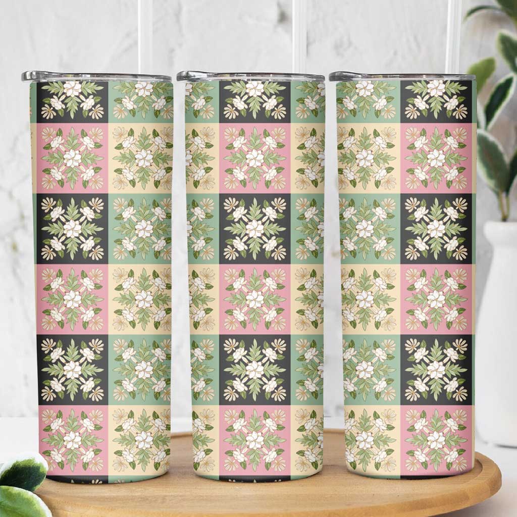 Seamless Pattern Maile and Pikake Lei Skinny Tumbler Squares Maile Leaf - Polynesian Pride