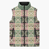 Seamless Pattern Maile and Pikake Lei Sleeveless Puffer Jacket Squares Maile Leaf LT9 Unisex Green - Polynesian Pride