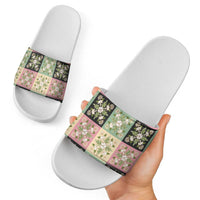 Seamless Pattern Maile and Pikake Lei Slide Sandals Squares Maile Leaf LT9 - Polynesian Pride