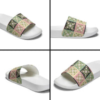 Seamless Pattern Maile and Pikake Lei Slide Sandals Squares Maile Leaf LT9 - Polynesian Pride
