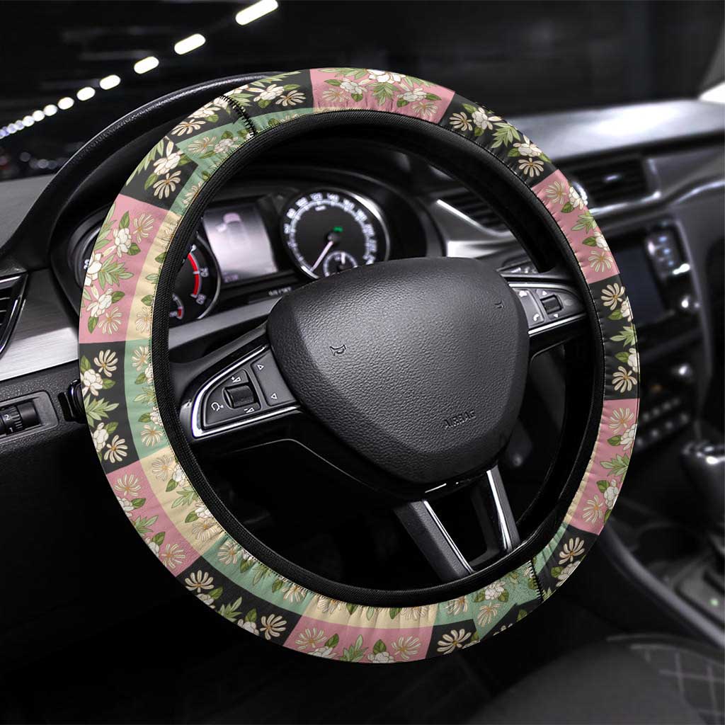 Seamless Pattern Maile and Pikake Lei Steering Wheel Cover Squares Maile Leaf - Polynesian Pride