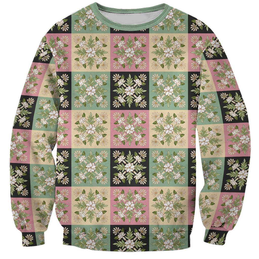 Seamless Pattern Maile and Pikake Lei Sweatshirt Squares Maile Leaf LT9 Unisex Green - Polynesian Pride