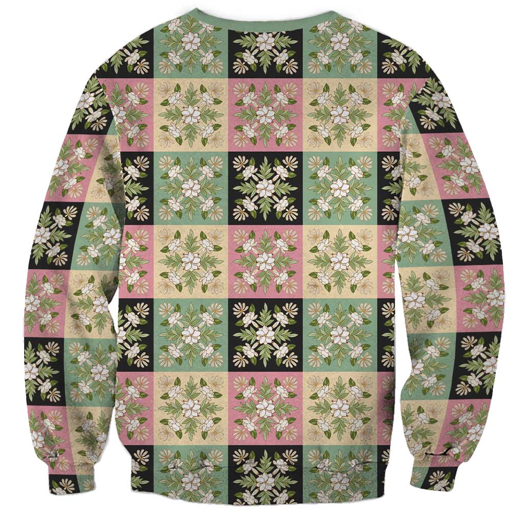 Seamless Pattern Maile and Pikake Lei Sweatshirt Squares Maile Leaf - Polynesian Pride