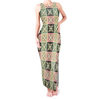 Seamless Pattern Maile and Pikake Lei Tank Maxi Dress Squares Maile Leaf LT9 Women Green - Polynesian Pride