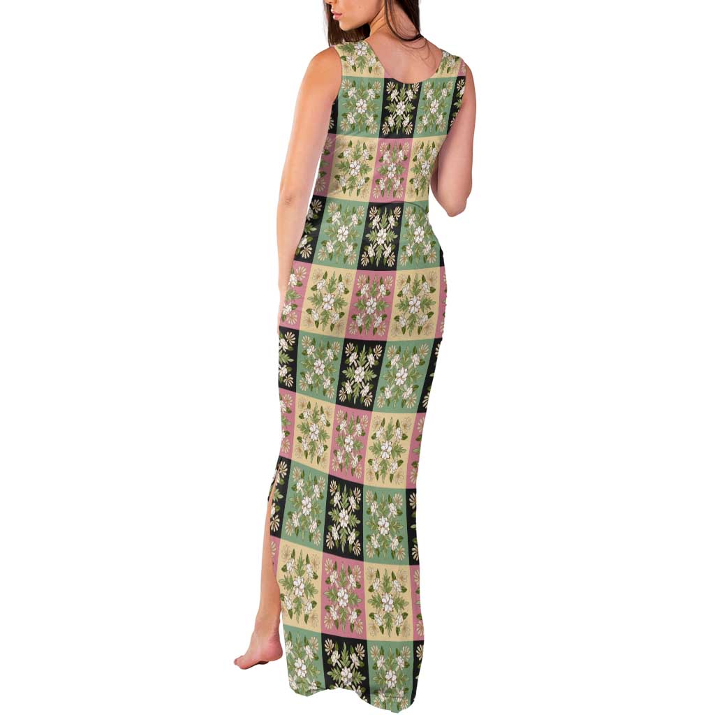Seamless Pattern Maile and Pikake Lei Tank Maxi Dress Squares Maile Leaf LT9 - Polynesian Pride