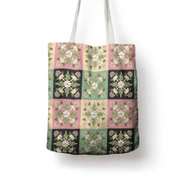 Seamless Pattern Maile and Pikake Lei Tote Bag Squares Maile Leaf - Polynesian Pride