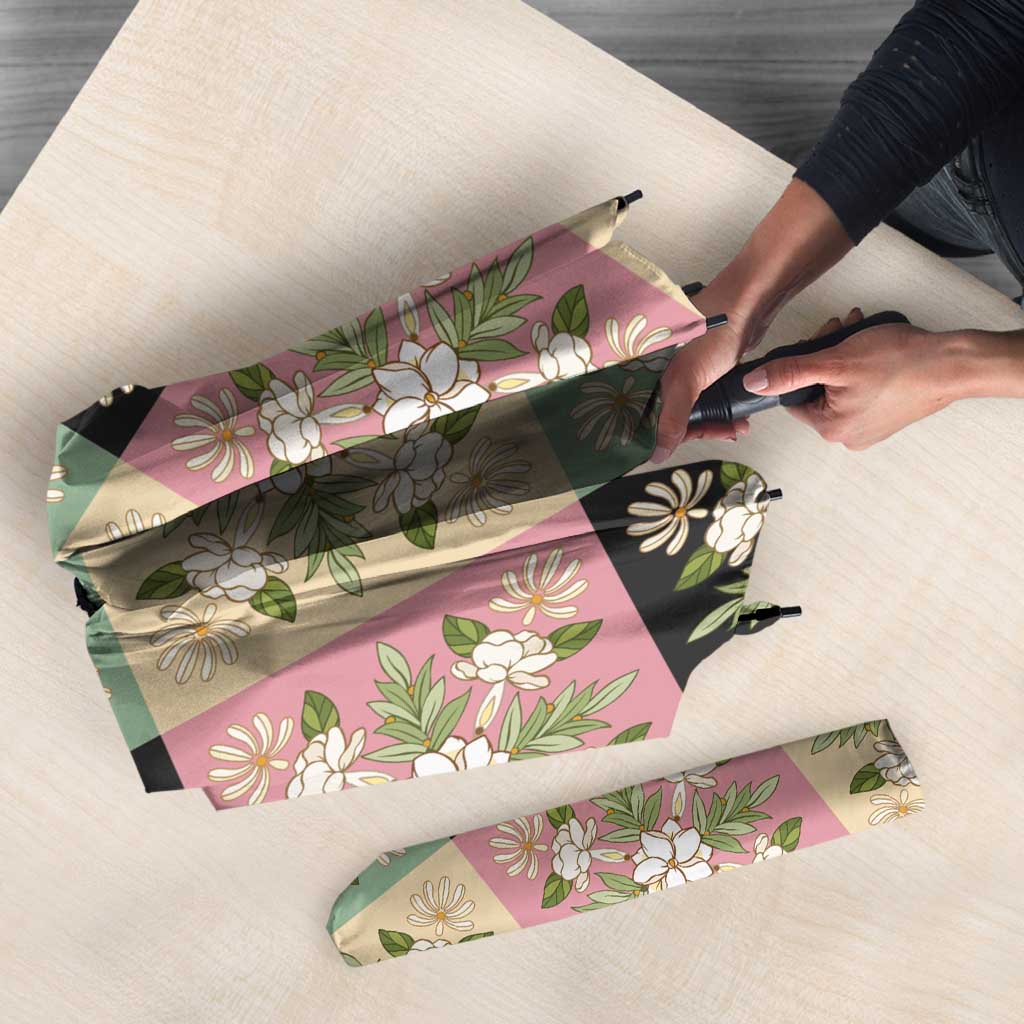 Seamless Pattern Maile and Pikake Lei Umbrella Squares Maile Leaf - Polynesian Pride