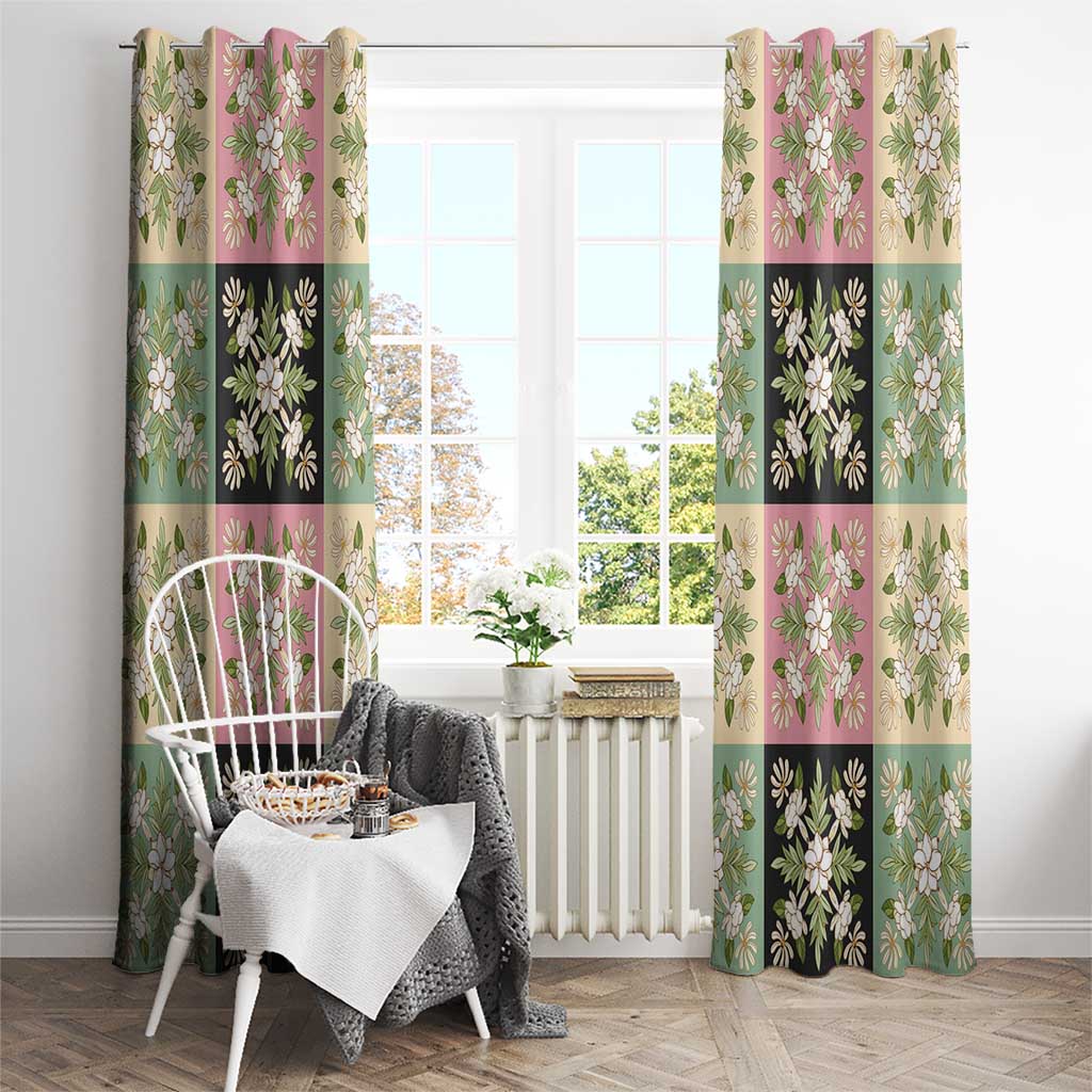 Seamless Pattern Maile and Pikake Lei Window Curtain Squares Maile Leaf - Polynesian Pride