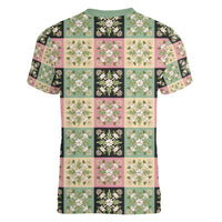 Seamless Pattern Maile and Pikake Lei Women V-Neck T-Shirt Squares Maile Leaf - Polynesian Pride