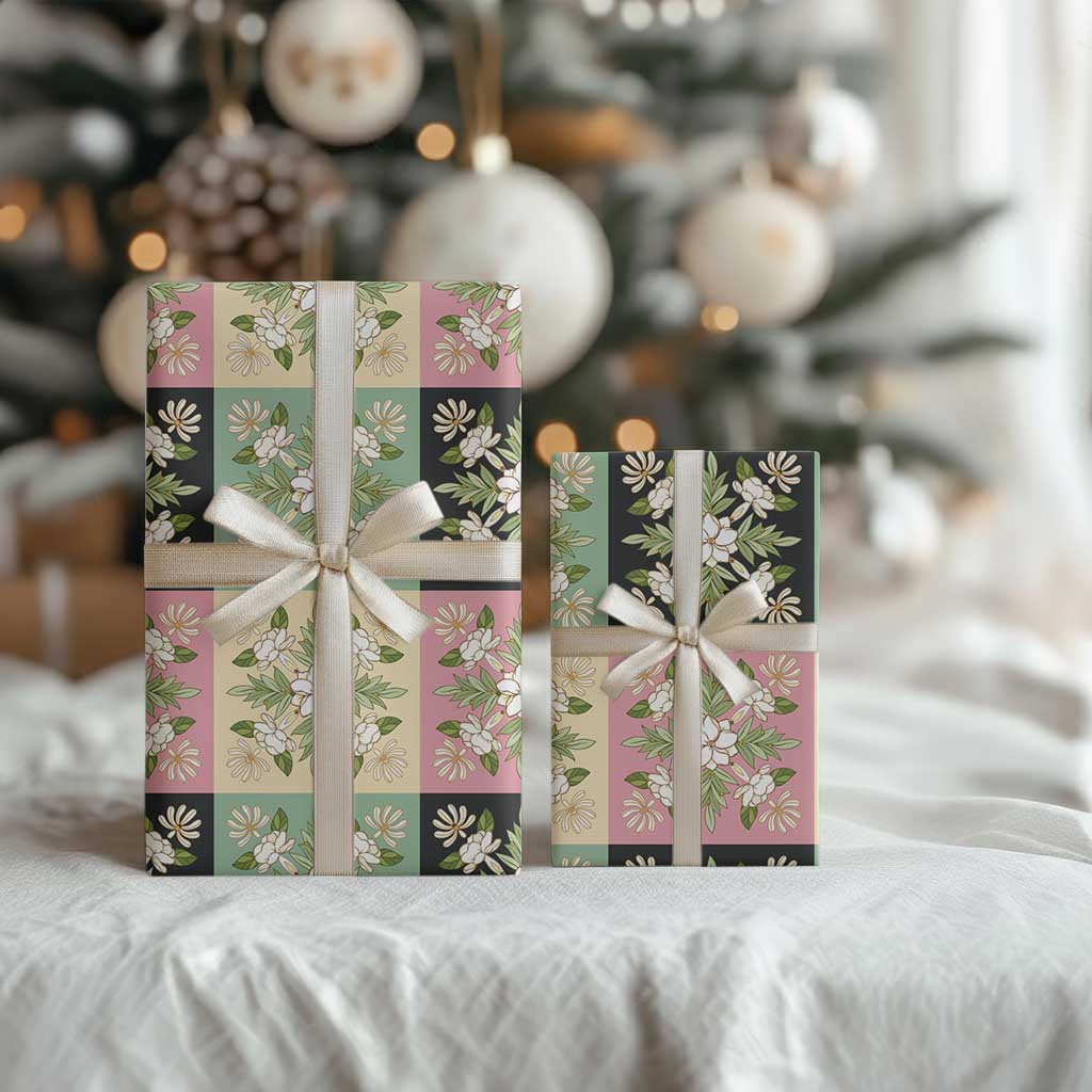Seamless Pattern Maile and Pikake Lei Wrapping Paper Squares Maile Leaf LT9 - Polynesian Pride