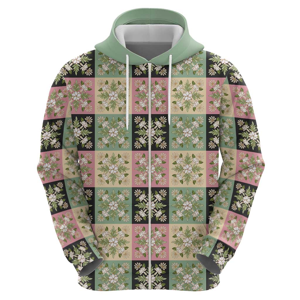 Seamless Pattern Maile and Pikake Lei Zip Hoodie Squares Maile Leaf LT9 - Polynesian Pride