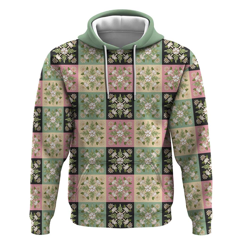 Seamless Pattern Maile and Pikake Lei Zip Hoodie Squares Maile Leaf LT9 Pullover Hoodie Green - Polynesian Pride