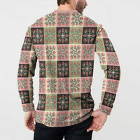 Seamless Pattern Pikake Lei Button Sweatshirt Floral Squares Pikake LT9 - Polynesian Pride