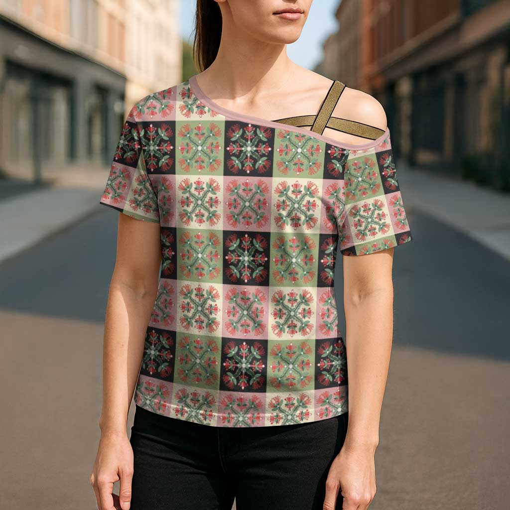 Seamless Pattern Pikake Lei Cross Shoulder Shirt Floral Squares Pikake - Polynesian Pride