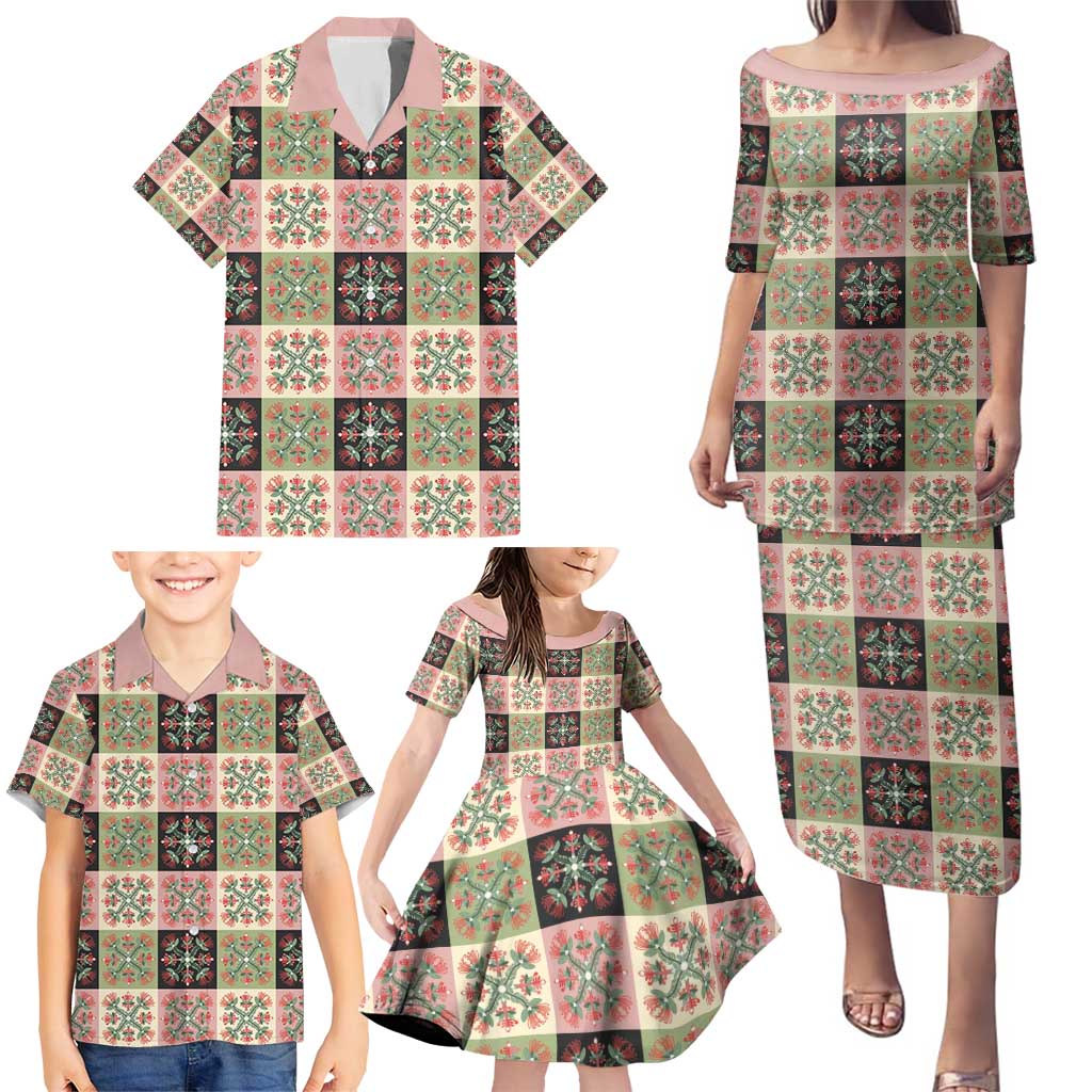 Seamless Pattern Pikake Lei Family Matching Puletasi and Hawaiian Shirt Floral Squares Pikake - Polynesian Pride