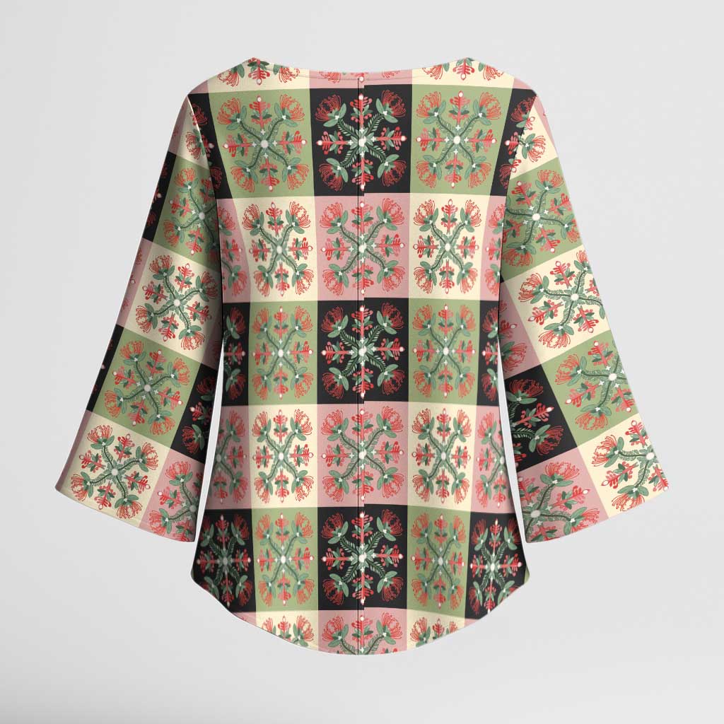 Seamless Pattern Pikake Lei Kimono Sleeve Blouse Floral Squares Pikake - Polynesian Pride