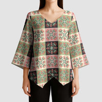 Seamless Pattern Pikake Lei Kimono Sleeve Blouse Floral Squares Pikake - Polynesian Pride