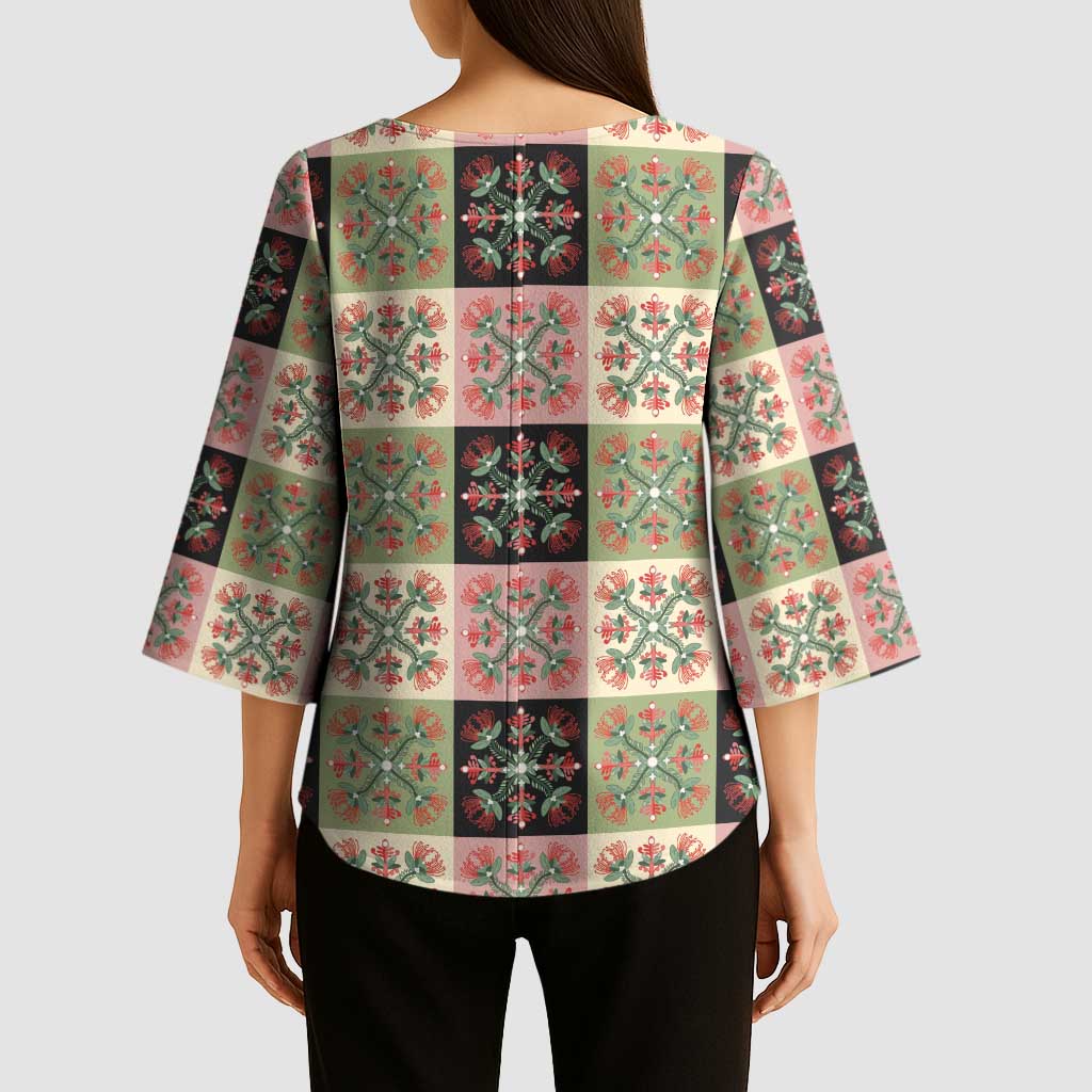 Seamless Pattern Pikake Lei Kimono Sleeve Blouse Floral Squares Pikake - Polynesian Pride