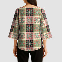 Seamless Pattern Pikake Lei Kimono Sleeve Blouse Floral Squares Pikake - Polynesian Pride