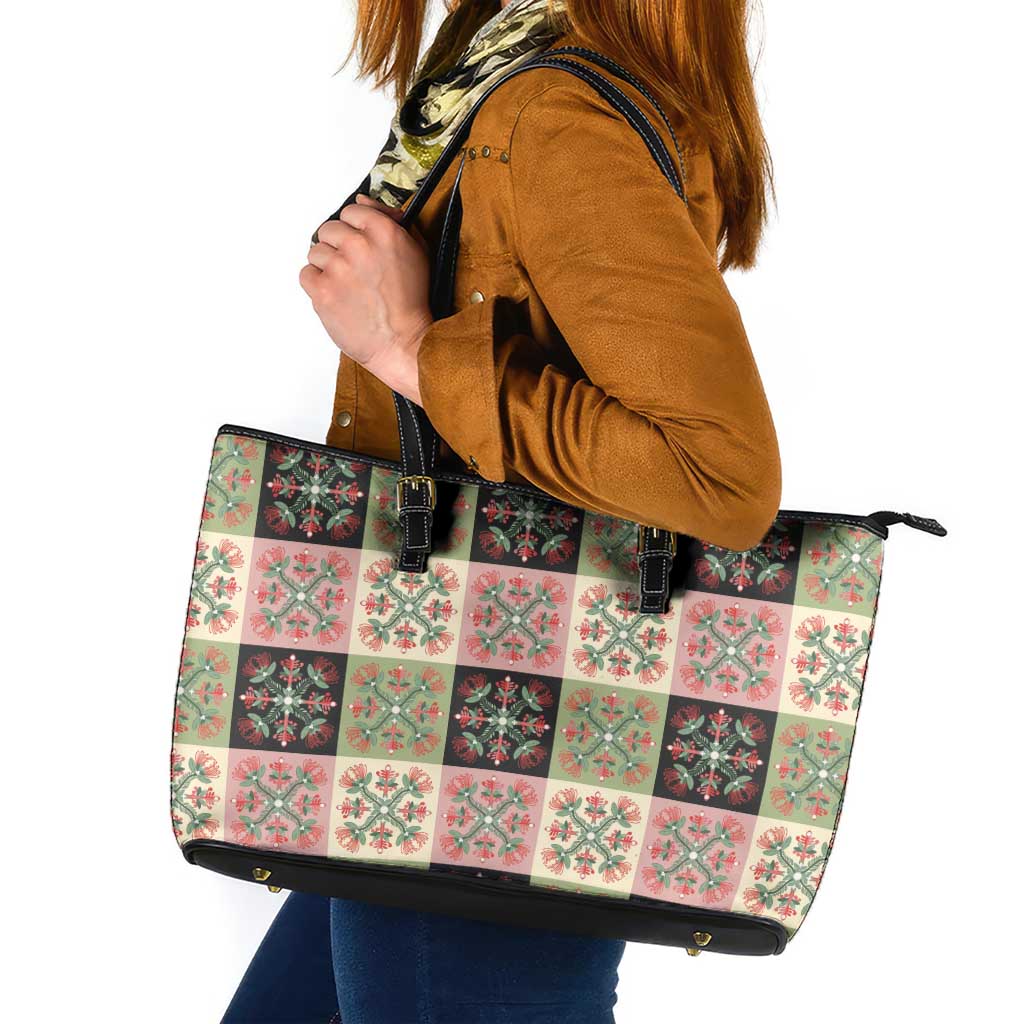 Seamless Pattern Pikake Lei Leather Tote Bag Floral Squares Pikake LT9 Pink - Polynesian Pride