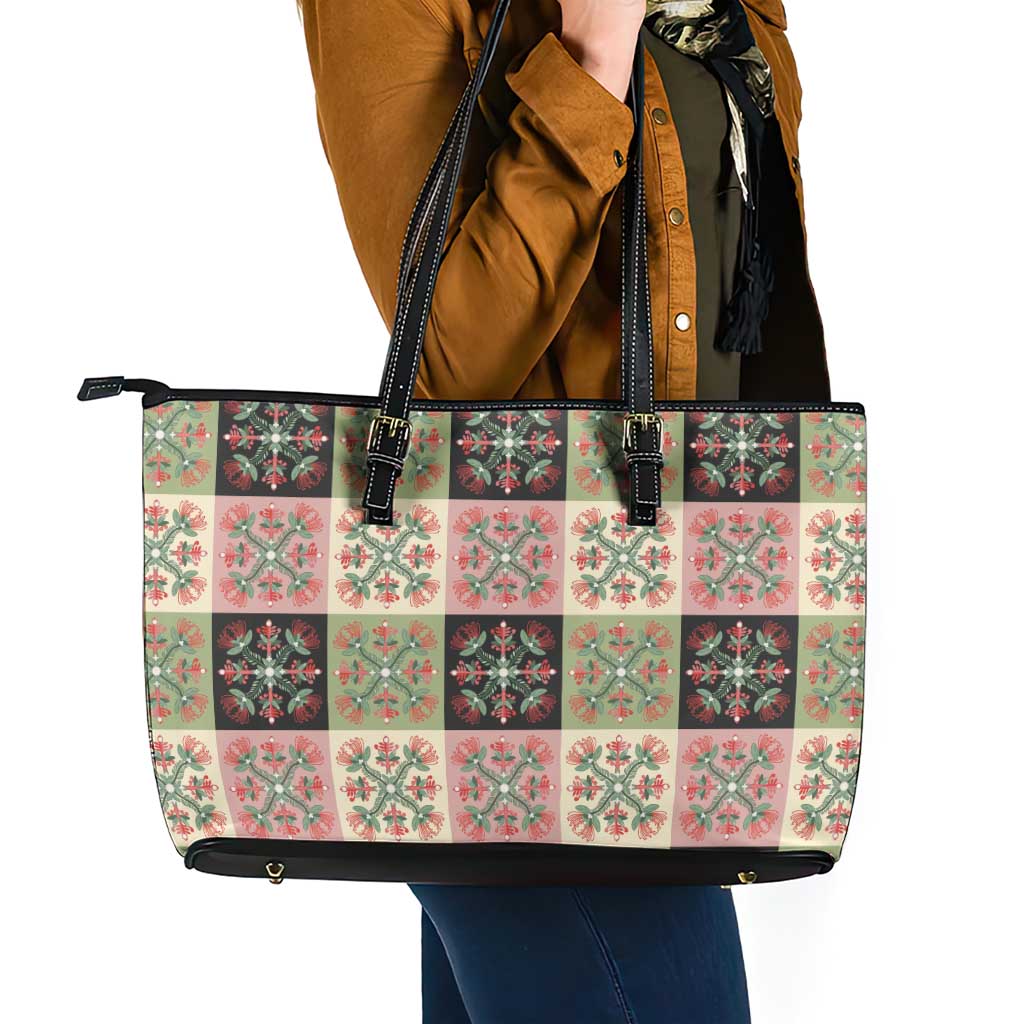 Seamless Pattern Pikake Lei Leather Tote Bag Floral Squares Pikake LT9 - Polynesian Pride