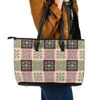 Seamless Pattern Pikake Lei Leather Tote Bag Floral Squares Pikake LT9 - Polynesian Pride