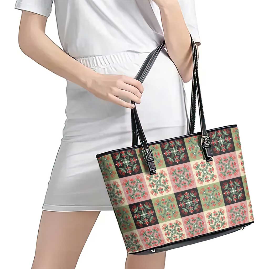 Seamless Pattern Pikake Lei Leather Tote Bag Floral Squares Pikake LT9 - Polynesian Pride