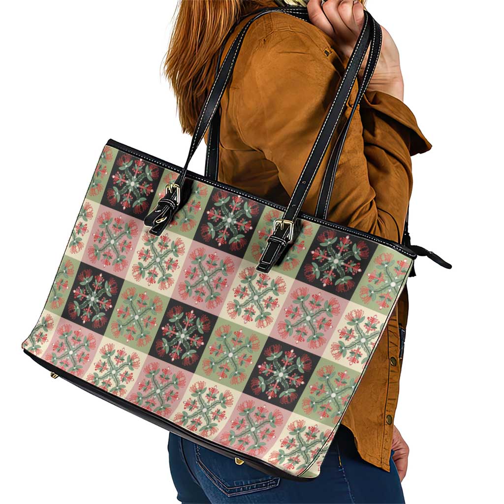 Seamless Pattern Pikake Lei Leather Tote Bag Floral Squares Pikake LT9 - Polynesian Pride