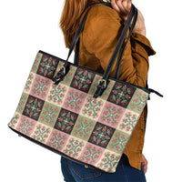 Seamless Pattern Pikake Lei Leather Tote Bag Floral Squares Pikake LT9 - Polynesian Pride
