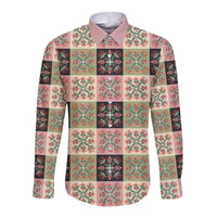 Seamless Pattern Pikake Lei Long Sleeve Button Shirt Floral Squares Pikake LT9 Unisex Pink - Polynesian Pride