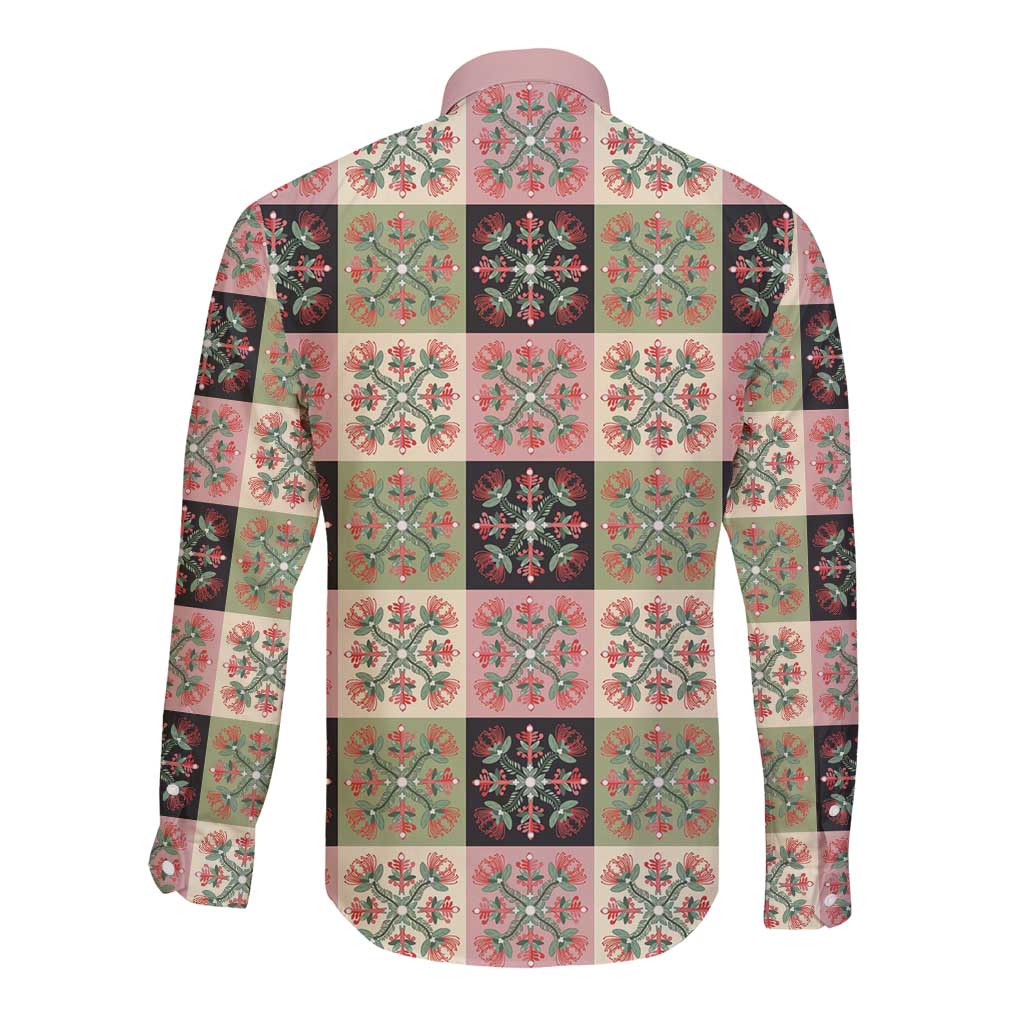 Seamless Pattern Pikake Lei Long Sleeve Button Shirt Floral Squares Pikake LT9 - Polynesian Pride