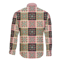 Seamless Pattern Pikake Lei Long Sleeve Button Shirt Floral Squares Pikake LT9 - Polynesian Pride