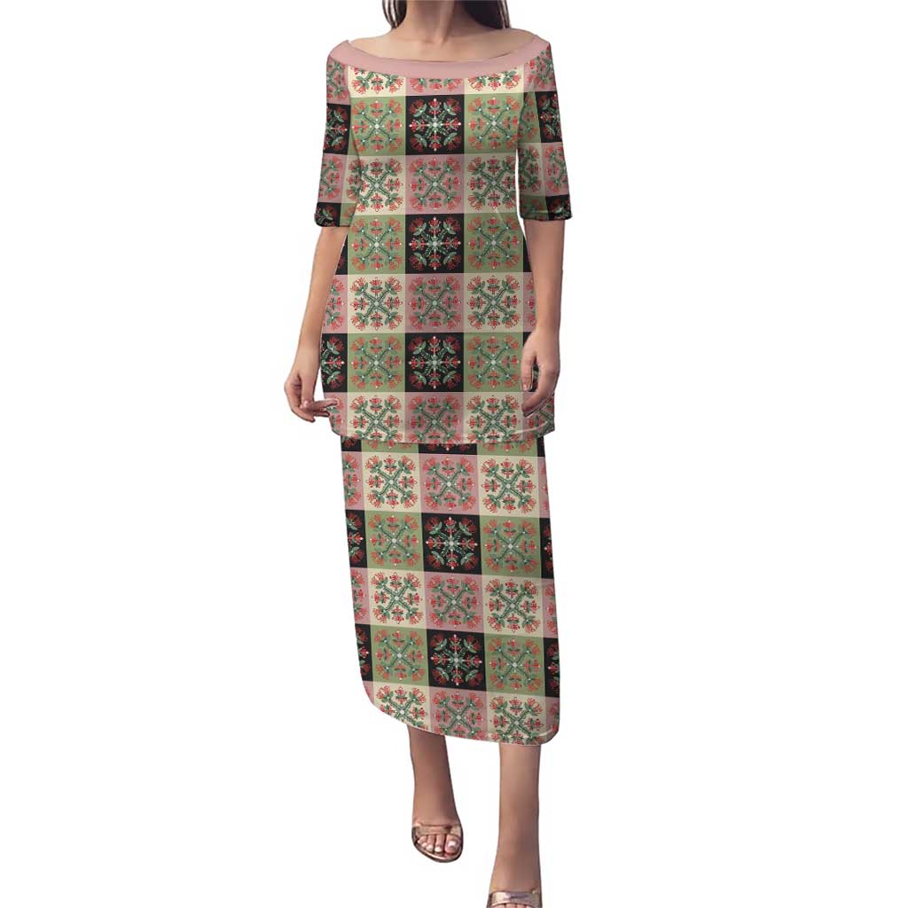 Seamless Pattern Pikake Lei Puletasi Floral Squares Pikake LT9 Long Dress Pink - Polynesian Pride