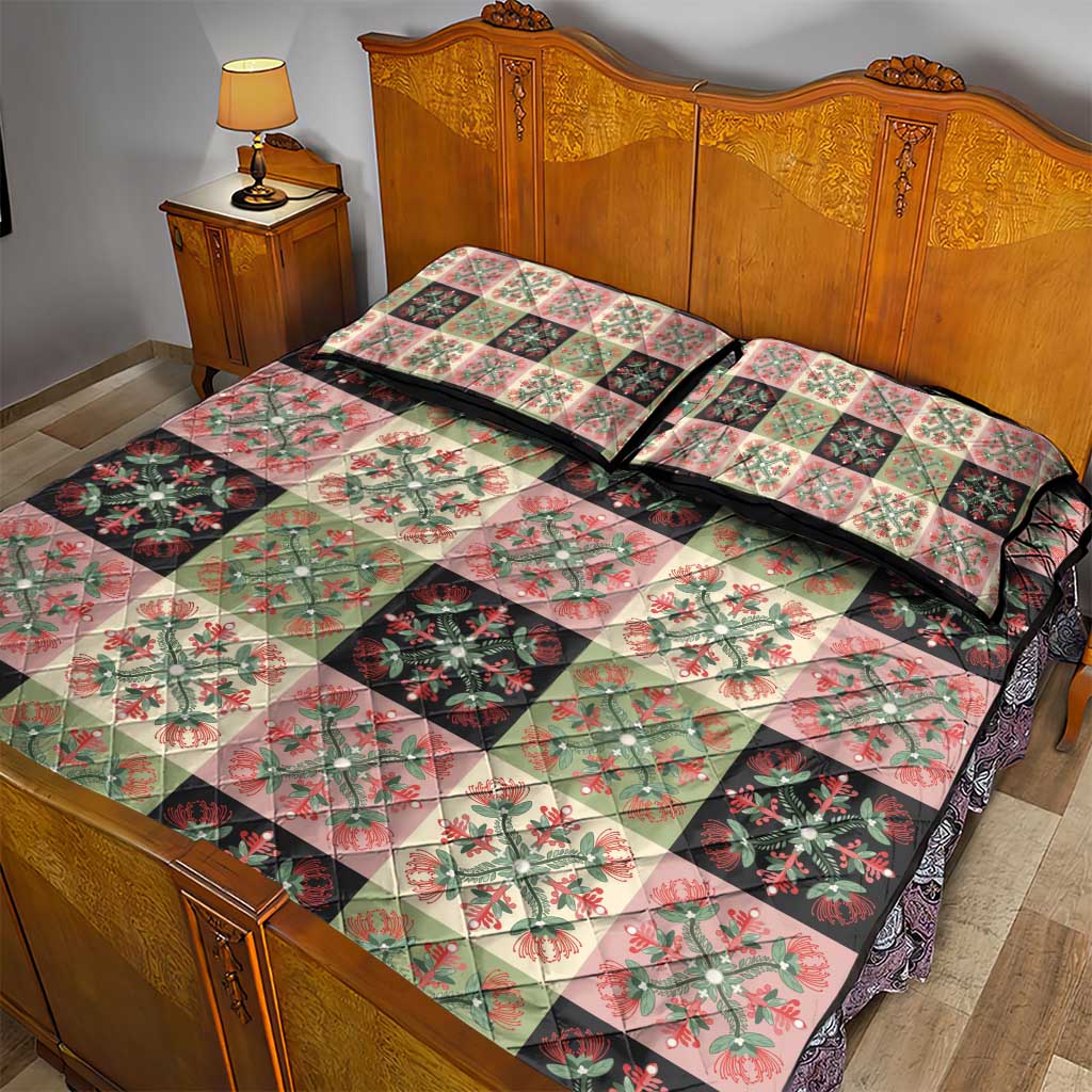 Seamless Pattern Pikake Lei Quilt Bed Set Floral Squares Pikake - Polynesian Pride