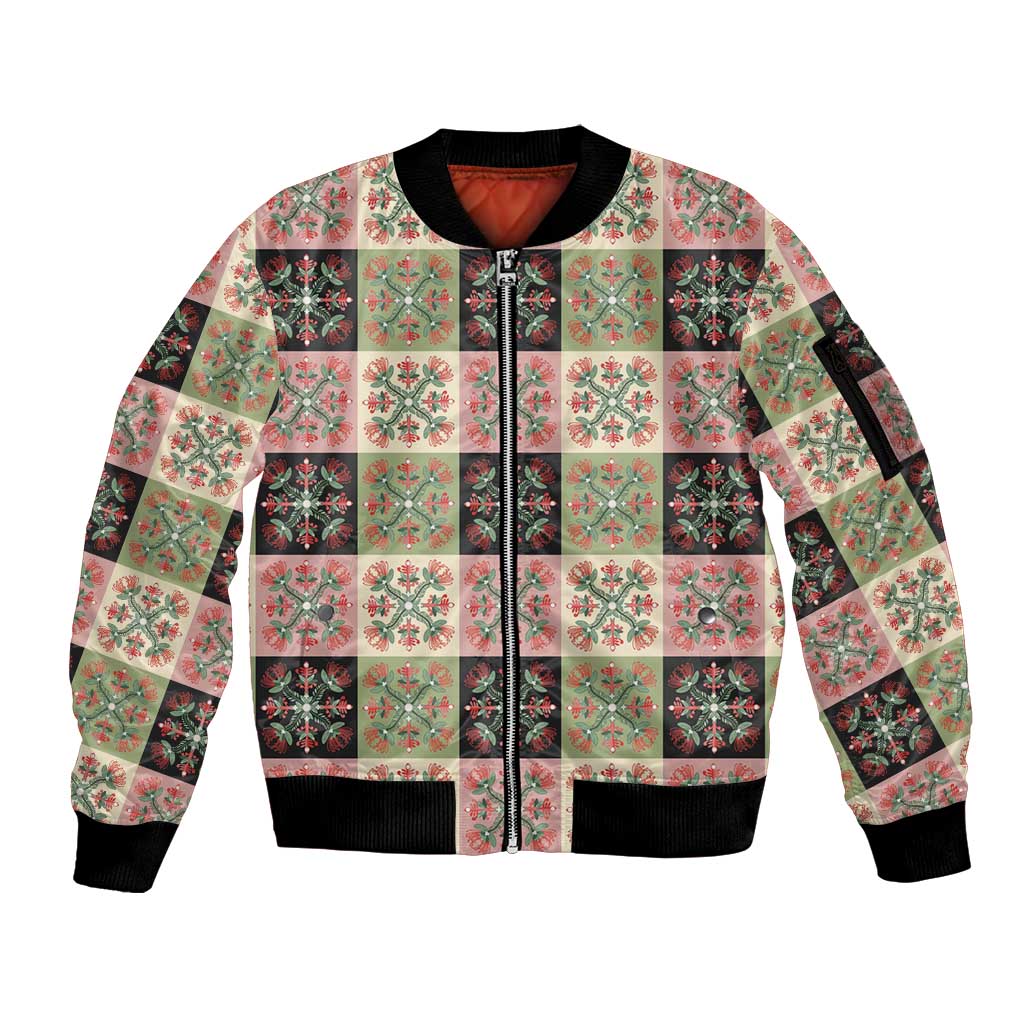 Seamless Pattern Pikake Lei Sleeve Zip Bomber Jacket Floral Squares Pikake LT9 Unisex Pink - Polynesian Pride