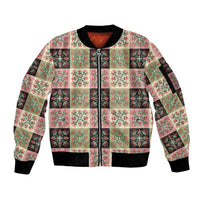 Seamless Pattern Pikake Lei Sleeve Zip Bomber Jacket Floral Squares Pikake LT9 Unisex Pink - Polynesian Pride