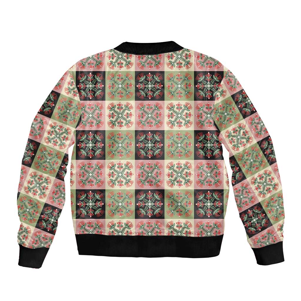 Seamless Pattern Pikake Lei Sleeve Zip Bomber Jacket Floral Squares Pikake LT9 - Polynesian Pride