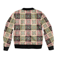 Seamless Pattern Pikake Lei Sleeve Zip Bomber Jacket Floral Squares Pikake LT9 - Polynesian Pride
