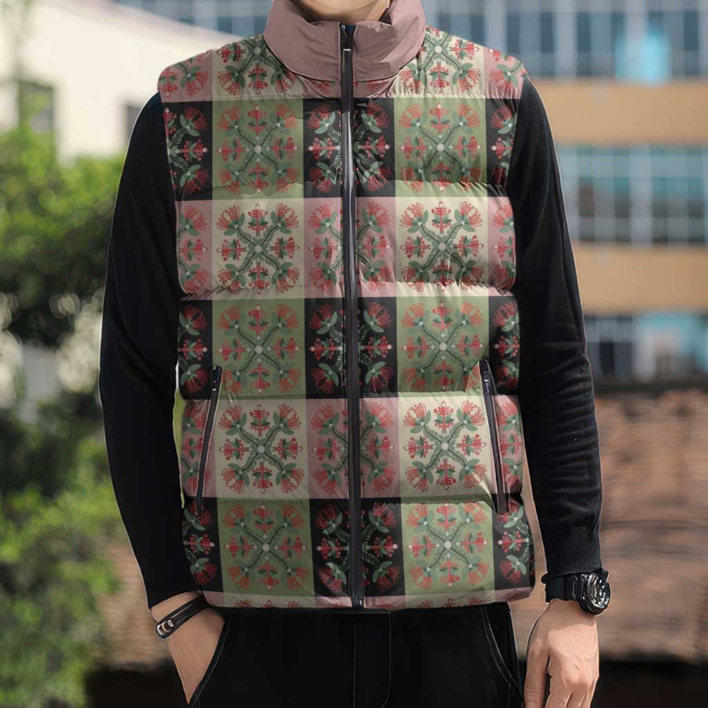 Seamless Pattern Pikake Lei Sleeveless Puffer Jacket Floral Squares Pikake - Polynesian Pride