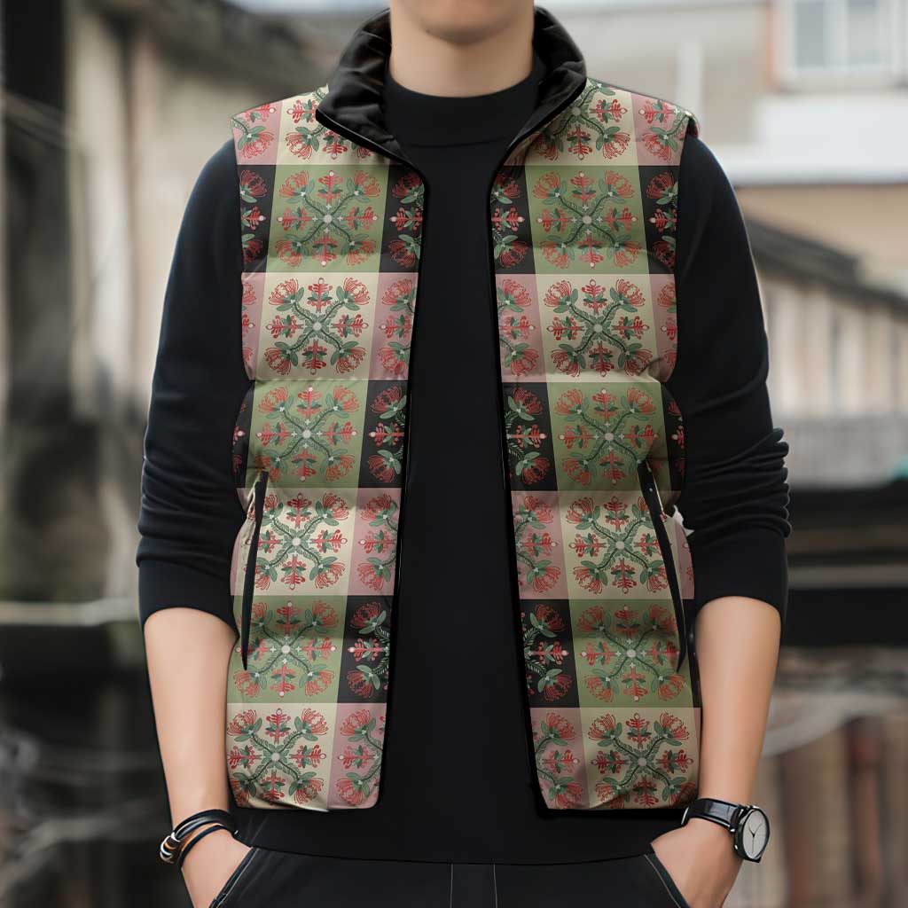 Seamless Pattern Pikake Lei Sleeveless Puffer Jacket Floral Squares Pikake - Polynesian Pride