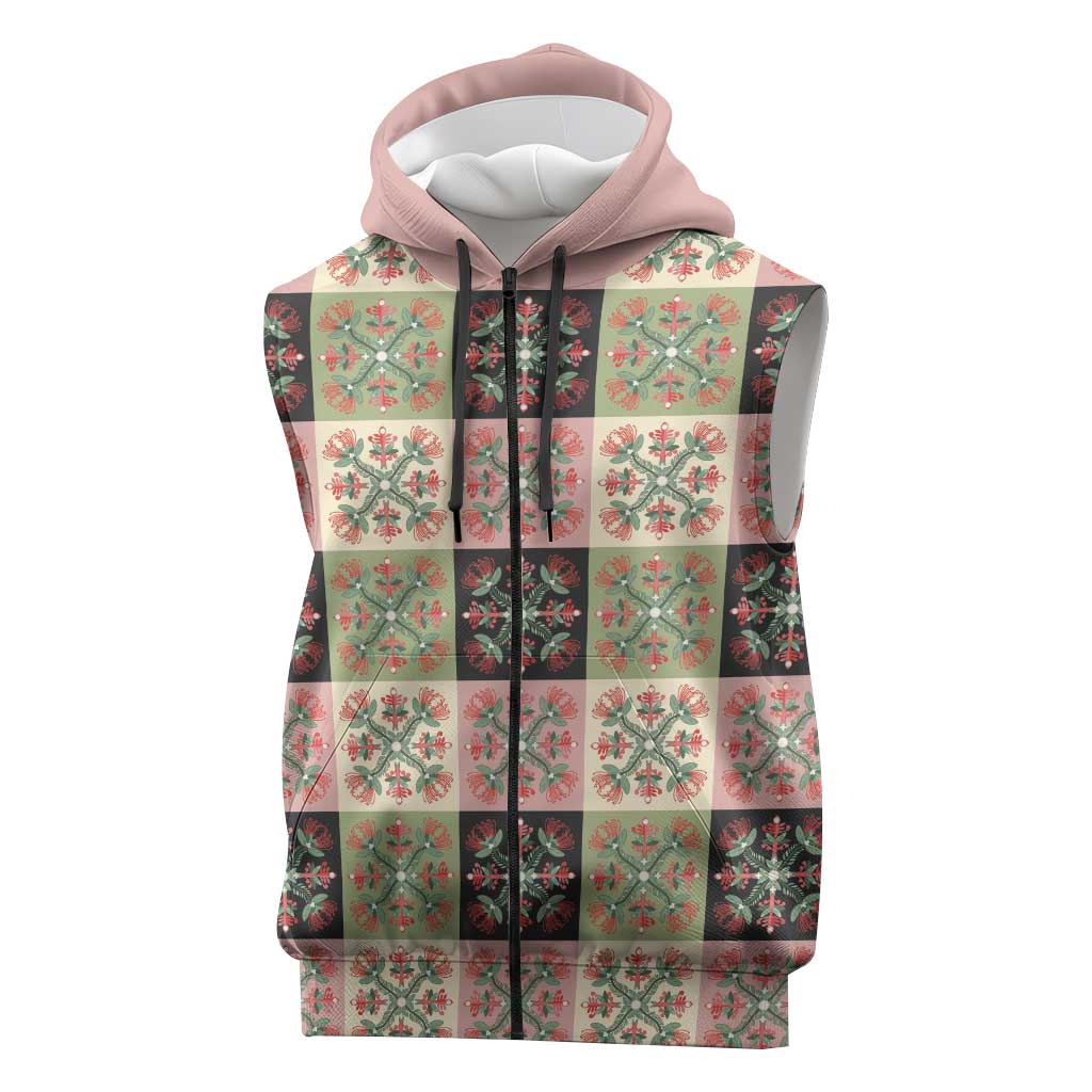 Seamless Pattern Pikake Lei Sleeveless Zip Hoodie Floral Squares Pikake LT9 Pink - Polynesian Pride