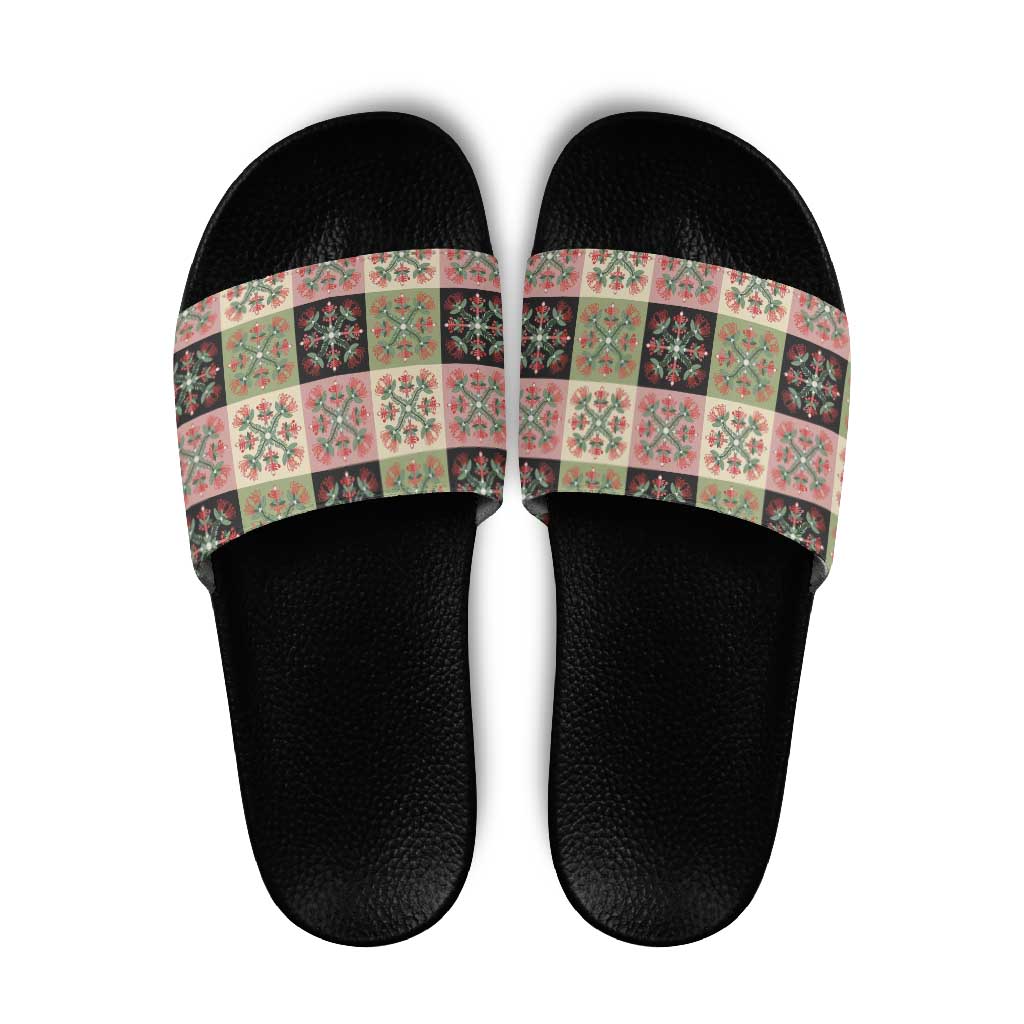 Seamless Pattern Pikake Lei Slide Sandals Floral Squares Pikake LT9 Pink - Polynesian Pride