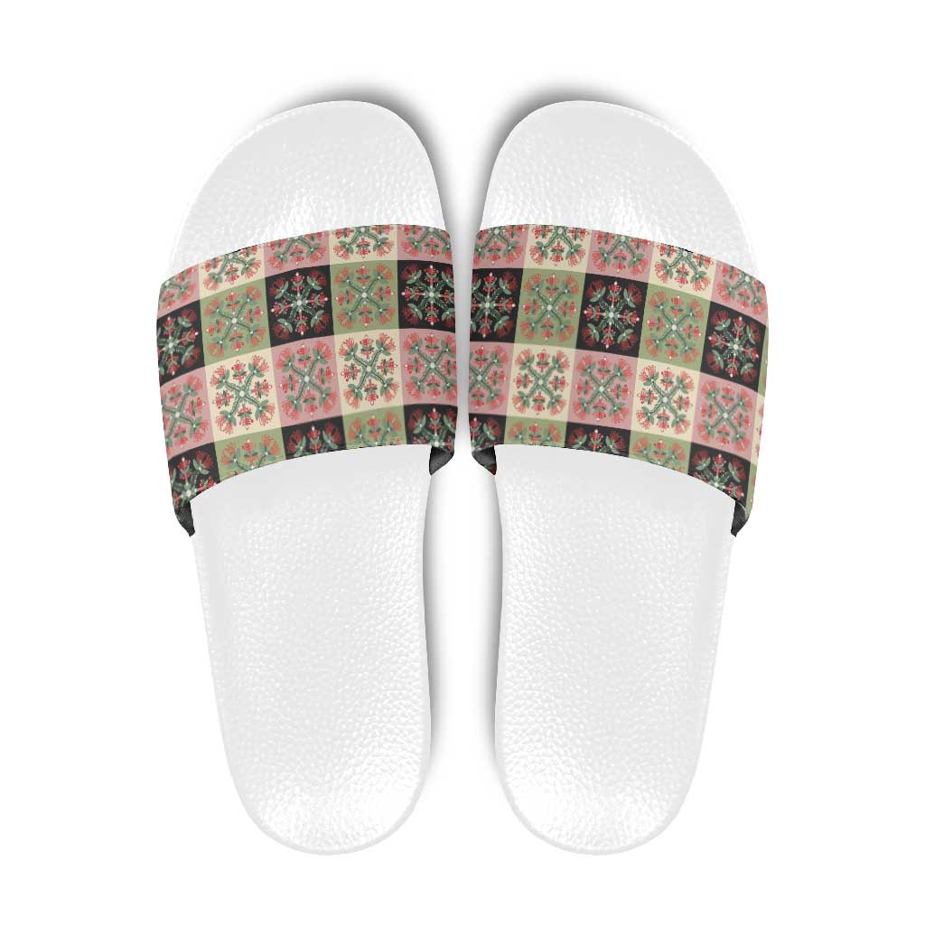 Seamless Pattern Pikake Lei Slide Sandals Floral Squares Pikake LT9 Pink - Polynesian Pride